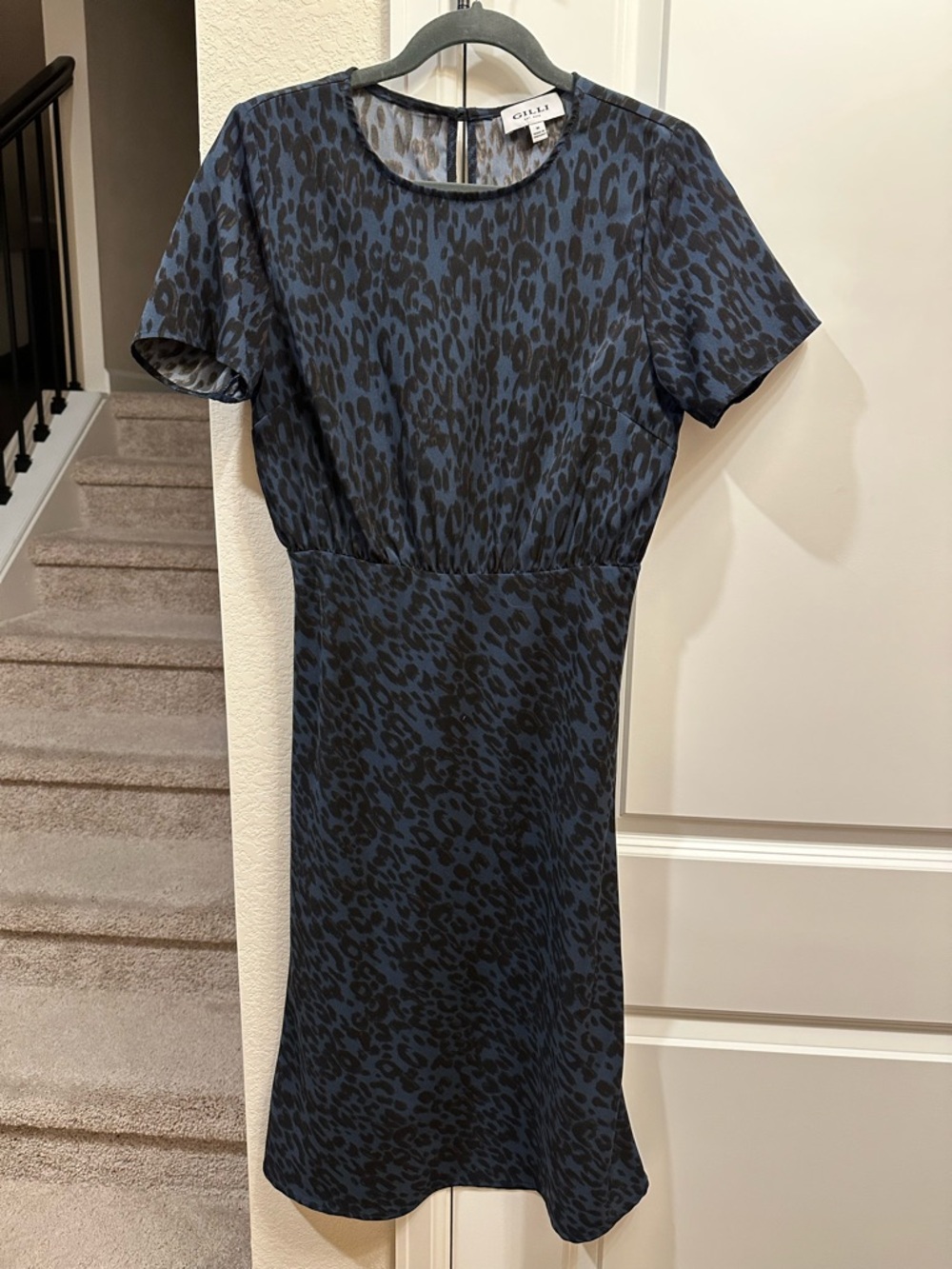 Black and Blue Leopard Midi Dress